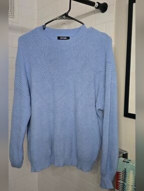 Women's Light Blue Ribbed Knit Sweater